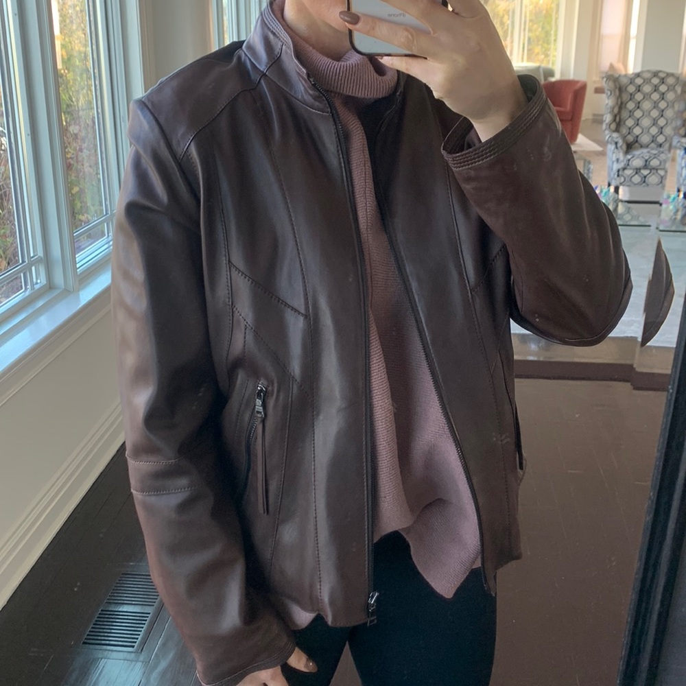 Andrew Marc Brown Leather Jacket. Size XL
